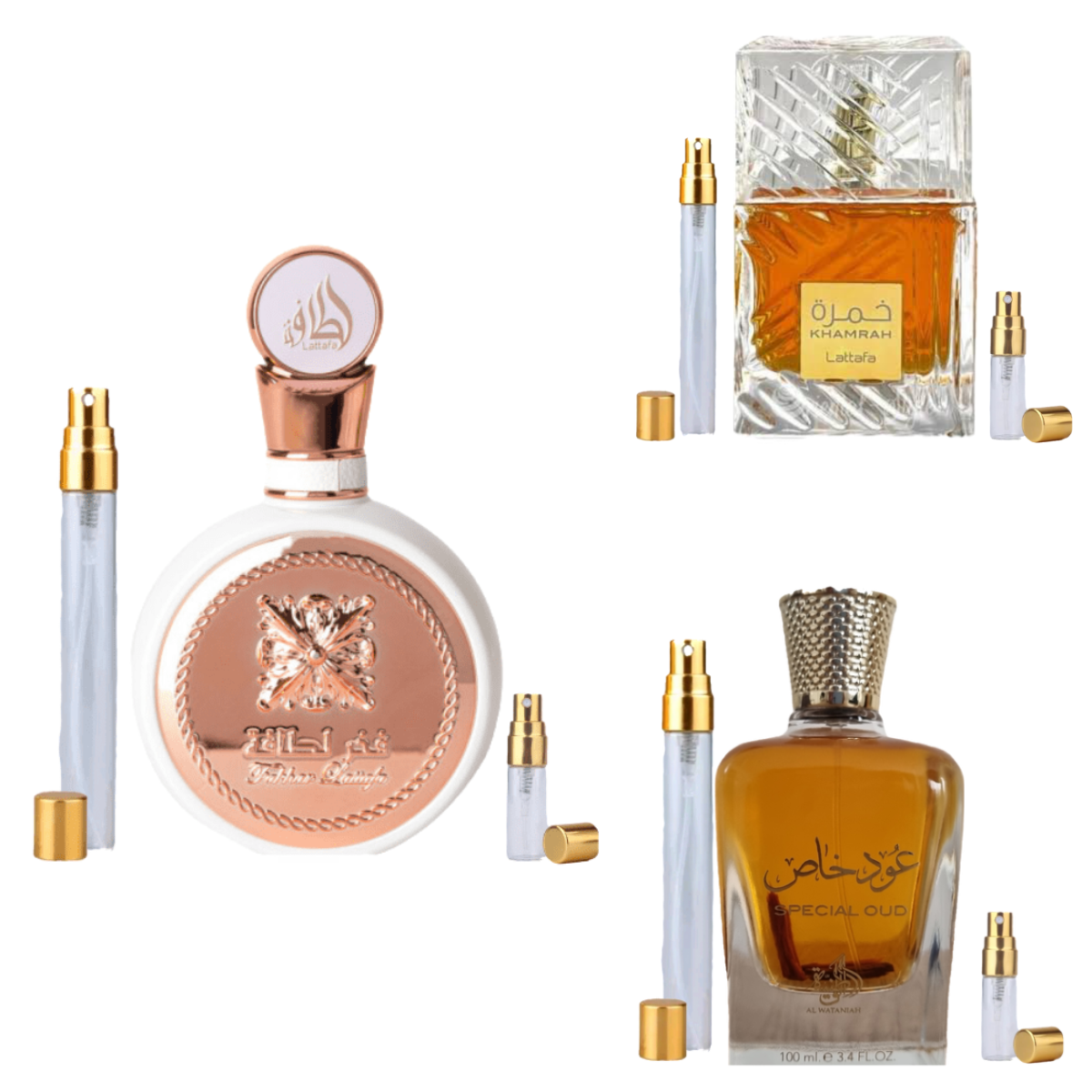 Kit Encontro Inesquecível: A Coleção de Perfumes para Seduzir (Khamrah, Special Oud, Fakhar Rose) - Rihla Perfumaria 